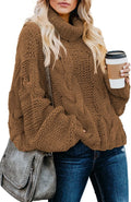 Turtleneck Cable Knit Oversized Sweater - Cozy Chunky Pullover Women's