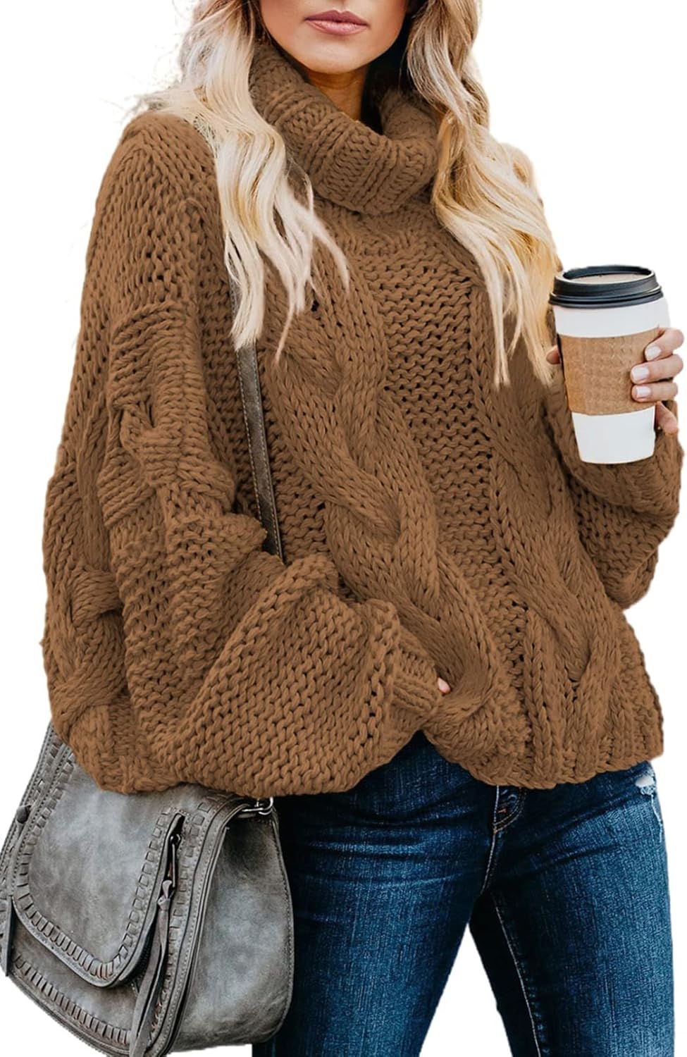 Dokotoo Womens 2025 Winter Turtleneck Balloon Sleeve Sweater