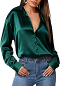 Women Satin Silk Button Down Shirt - Dressy Casual Blouse