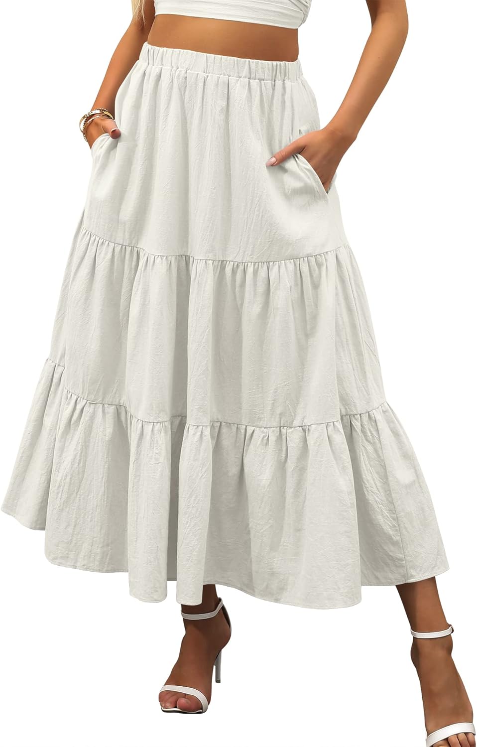 Womens Summer Boho Flowy Swing Tiered A-Line Maxi Skirt