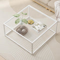 Glass Coffee Table Square for Small Space - Modern Minimalist 27in