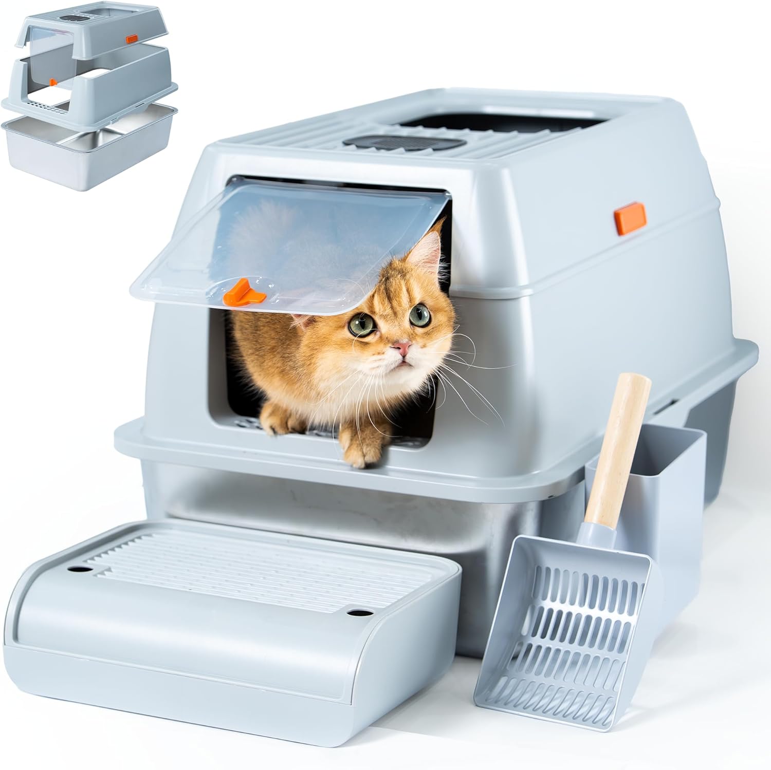 Cattasaurus Stainless Steel XL Cat Litter Box for Large Cats