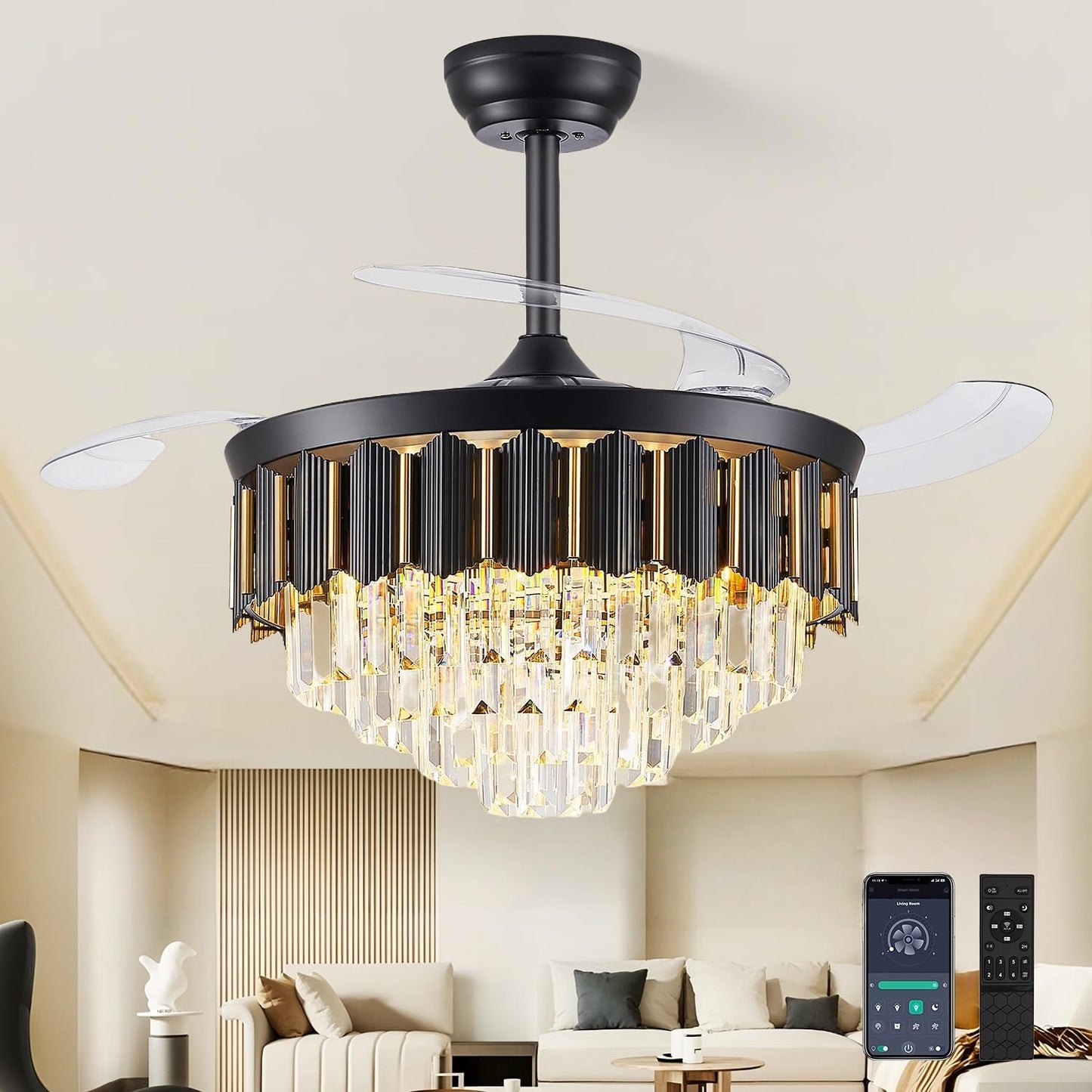 48ft' Fandelier Ceiling Fan with Lights for Bedroom Living Room