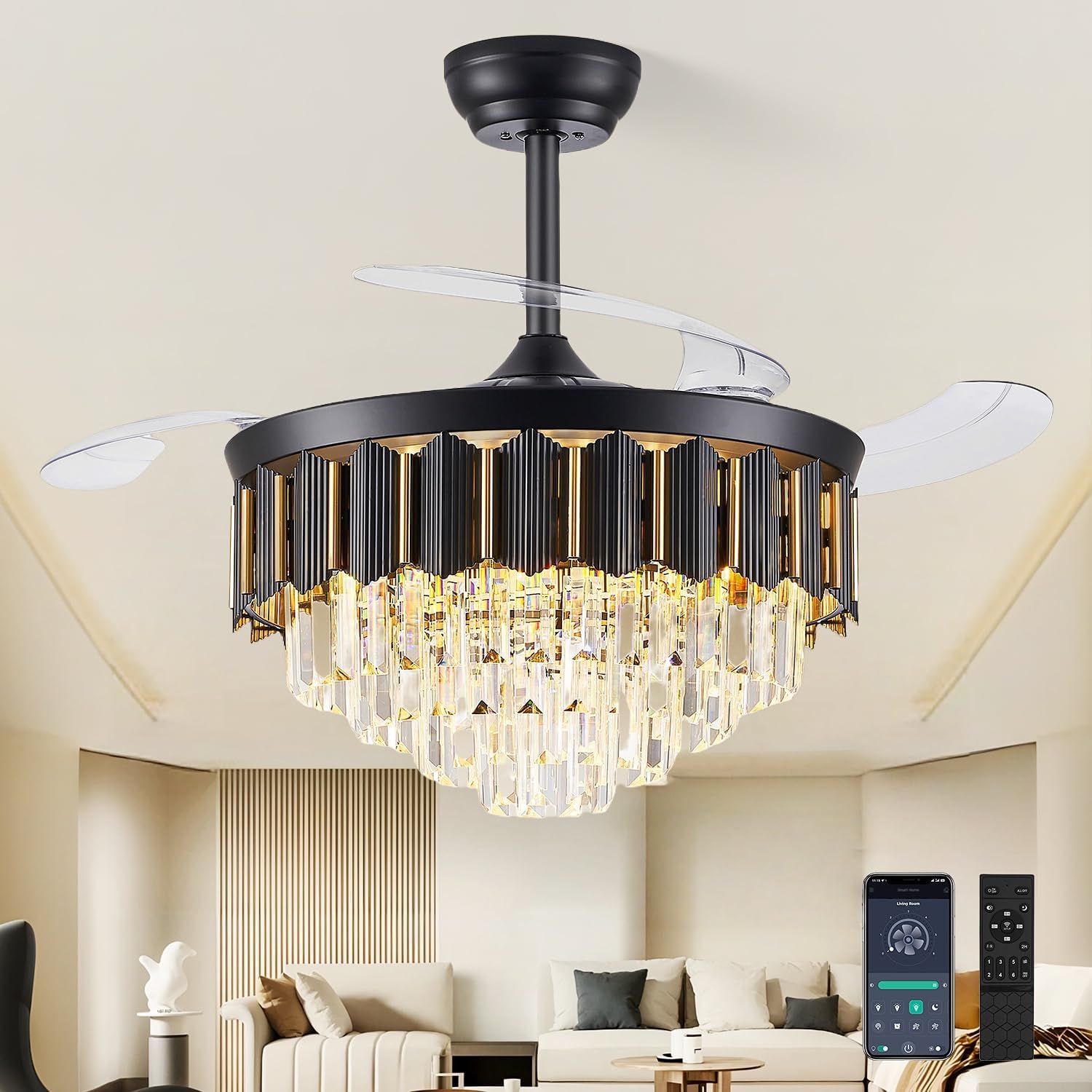 48ft' Fandelier Ceiling Fan with Lights for Bedroom Living Room