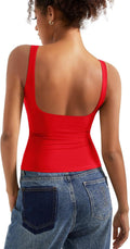 Women Padded Open Back Boat Neck Tank Tops - Double Lined Comfort Soft