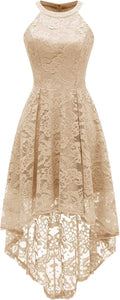 Halter Lace Hi-Lo Cocktail Dress - Flattering Lace Fit