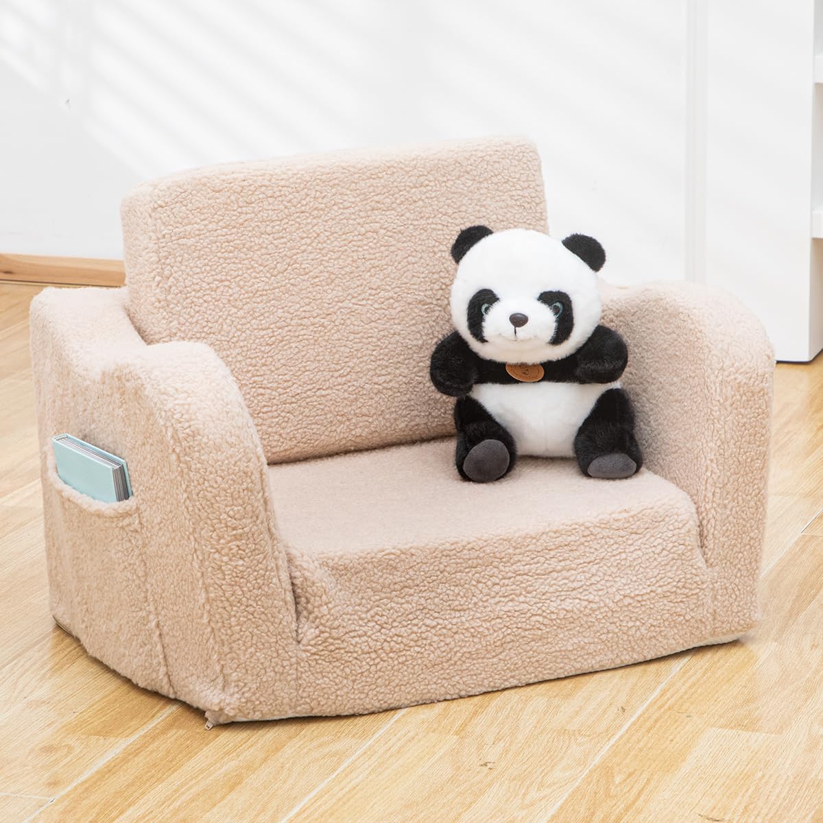 Toddler Foldable Couch Bed for Kids - Comfy Sherpa Sofa