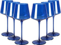 Blue Wine Glass Set of 6 - Square Colored Stemmed Glasses for Parties