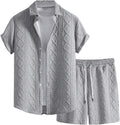 GORGLITTER Men's 2 Piece Waffle Knit Button Down Shirt (Style 1HM5)