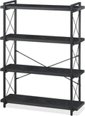 HCHQHS Bookshelf 4-Tier Industrial Bookcase - Sturdy Black Open Shelf