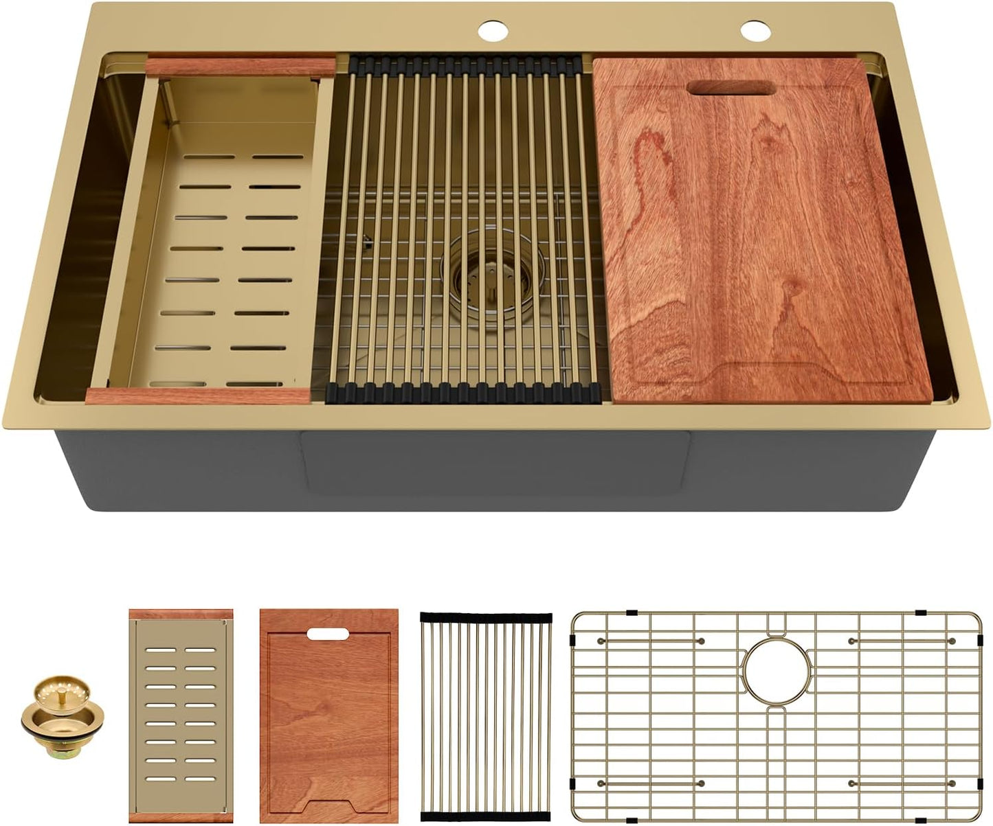 Lordear 36 Inch Gold Kitchen Sink Drop In Workstation Design