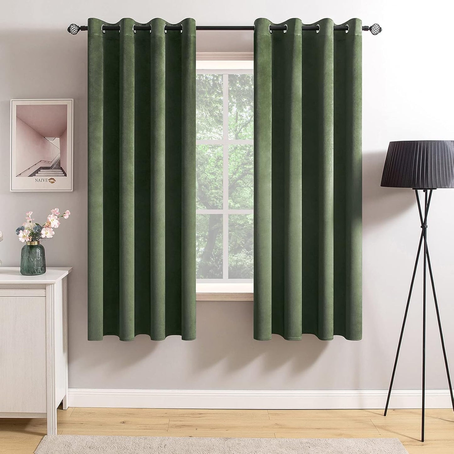 MIULEE Velvet Curtains Olive Green Grommet Thermal Insulated