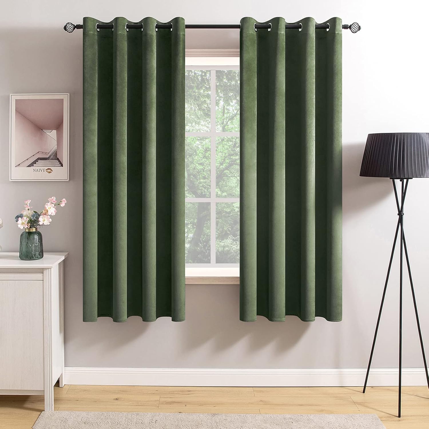 MIULEE Velvet Curtains Olive Green Grommet Thermal Insulated