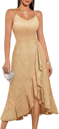 Women's Sparkly High Low Fit Flare Cocktail Dress - Elegant Ruffles