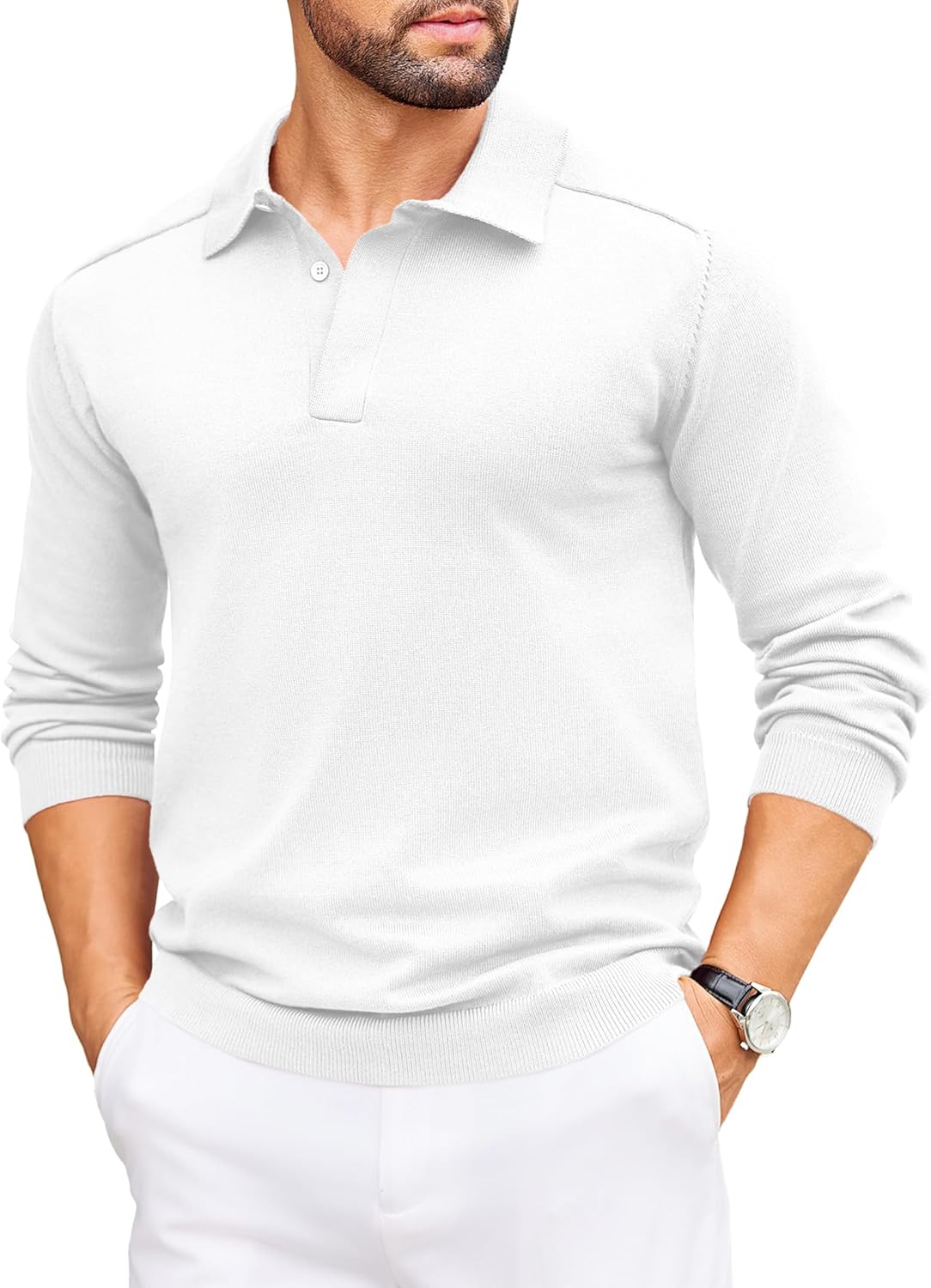 COOFANDY Mens Knit Polo Sweater for Stylish Comfort and Versatility
