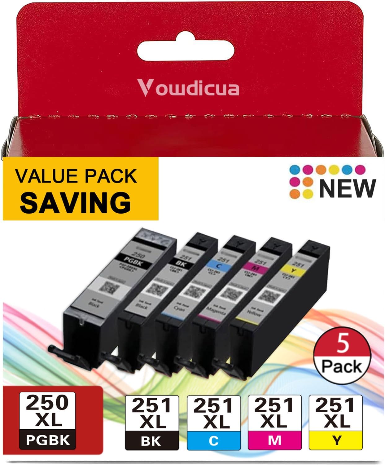 High Yield Ink Cartridge 5 Color Value Pack for Canon Printers