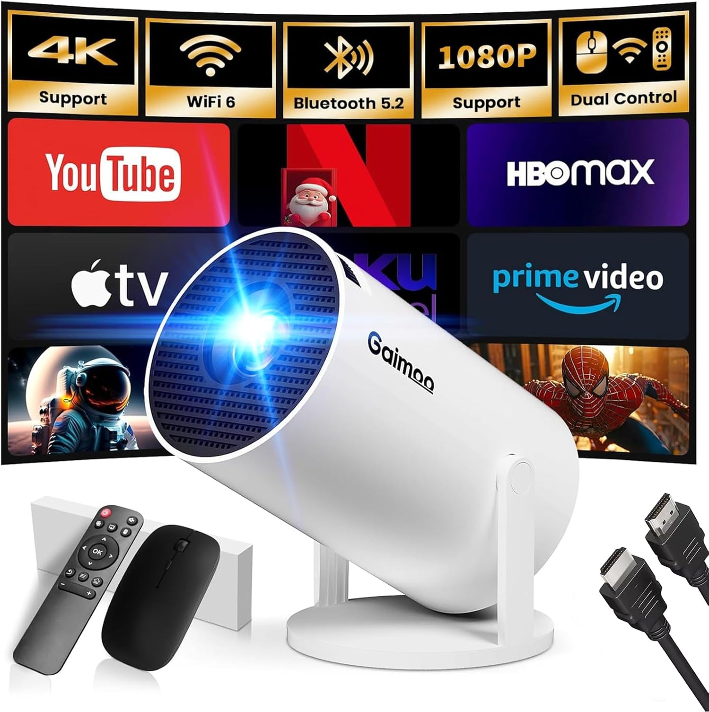 Mini Projector with WiFi and Bluetooth for 4K and 1080P