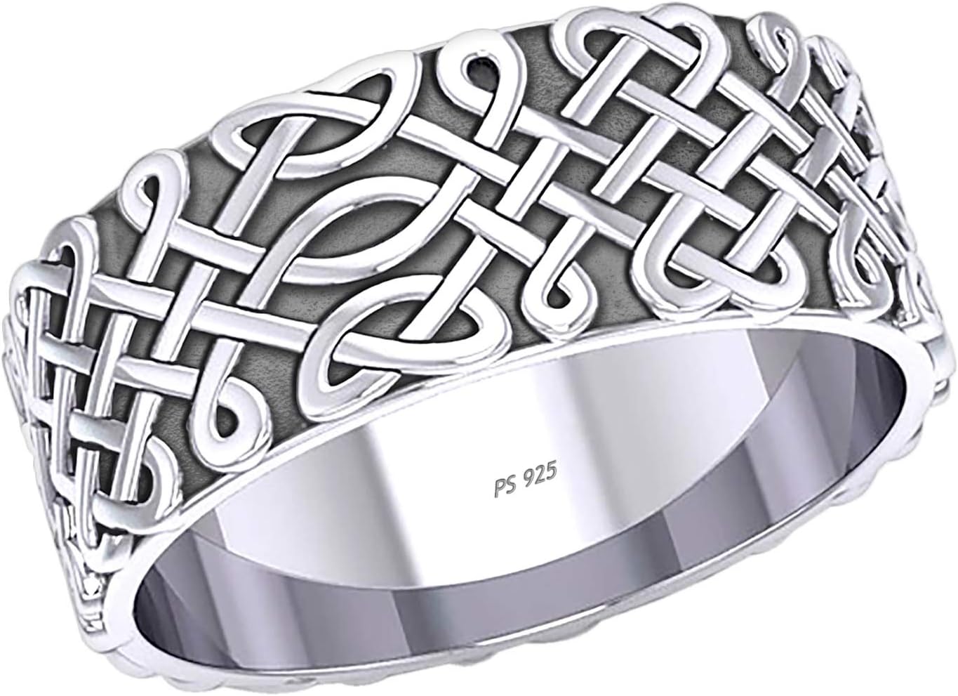 Men's 10mm 0.925 Sterling Silver Irish Celtic Endless Knot Ring
