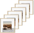 12x12 Solid Oak Picture Frames Set of 6 - Matted 8x8 Gallery Frames