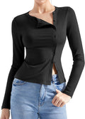 Women Button Down Ribbed Modal Long Sleeve Top - Fitted Style