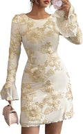 Women's Floral Embroidered Mesh Bodycon Dress - Romantic Fall Mini
