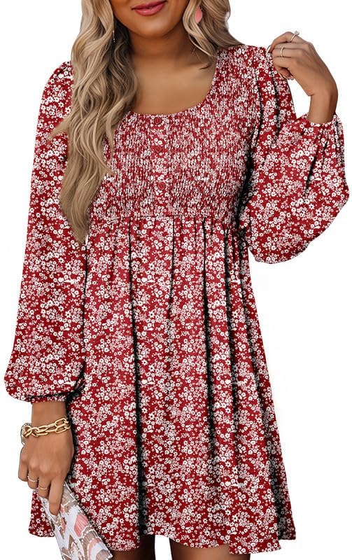 Dokotoo Womens Casual Dresses with Smocked Crewneck Design