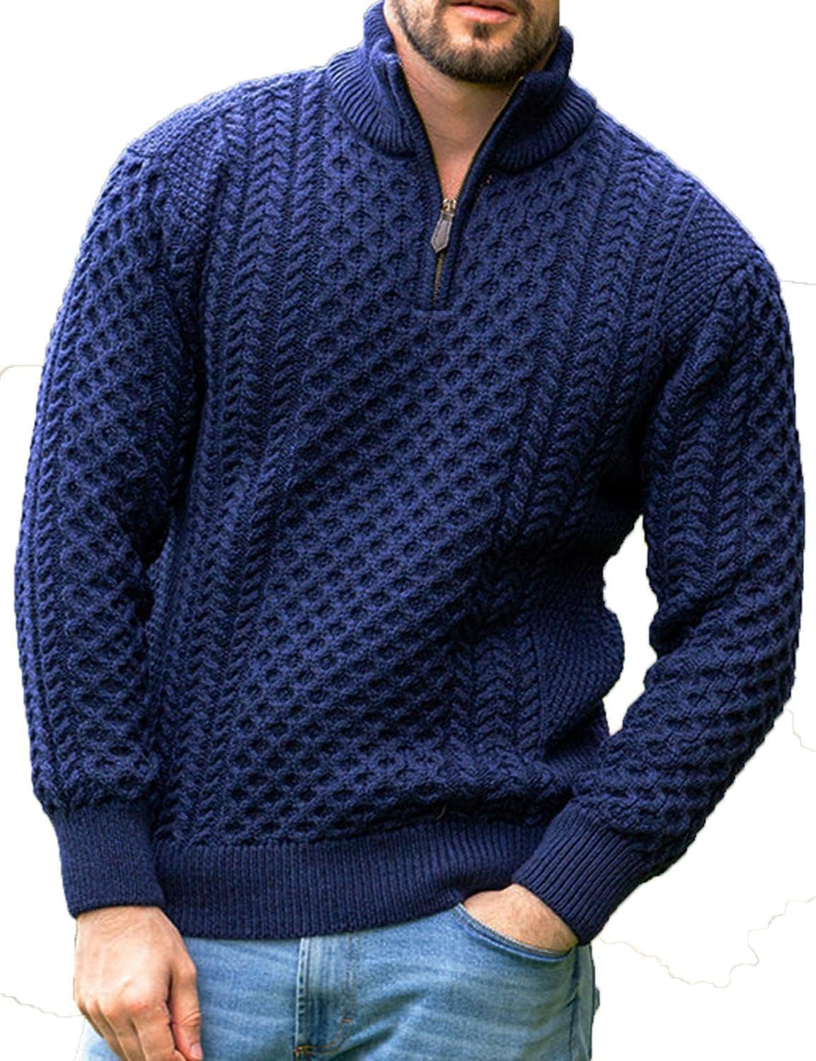 Men's Irish Fisherman Sweater Half Zip Jacquard Pullover Style