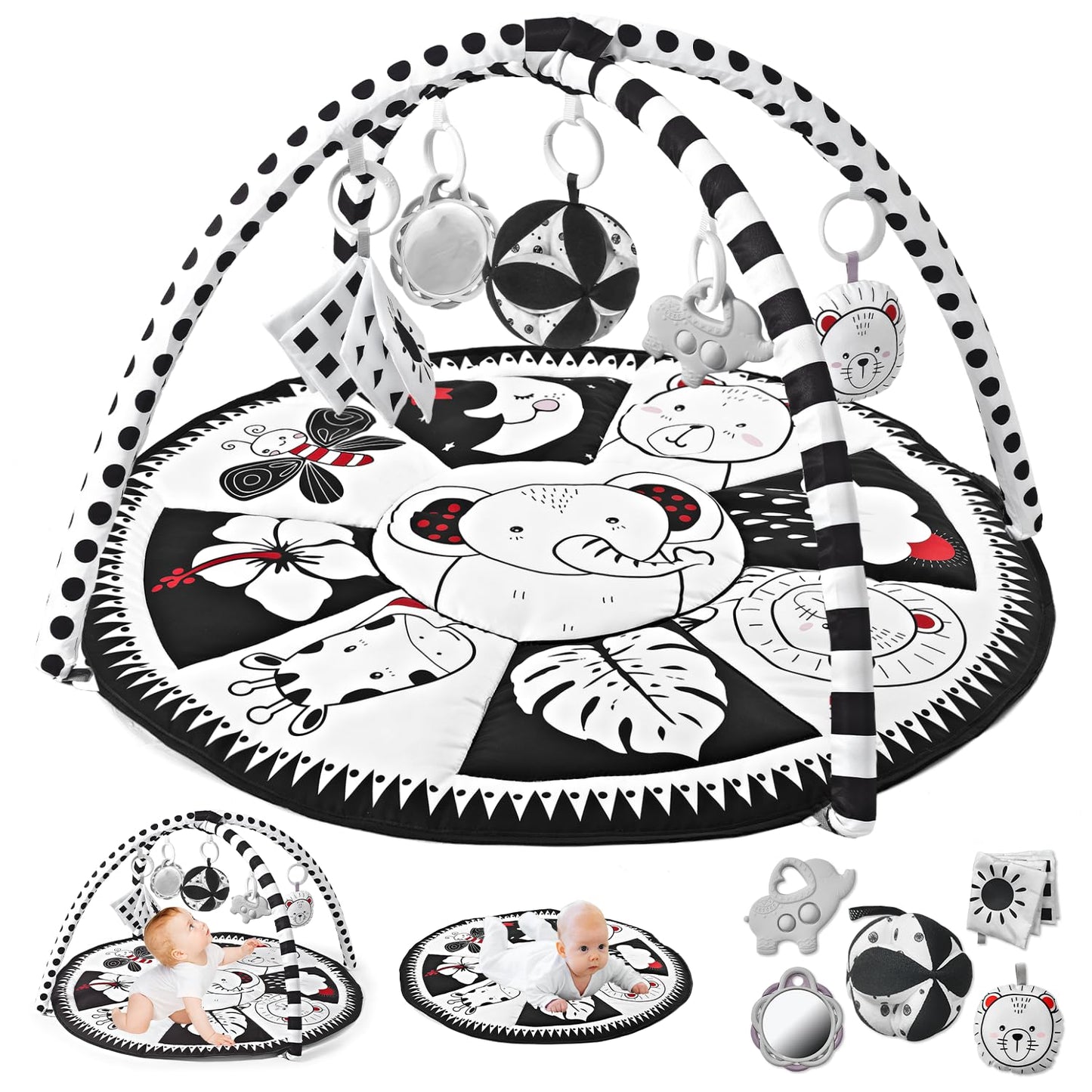 High Contrast Tummy Time Mat for Babies 0-6 Months Play Gym