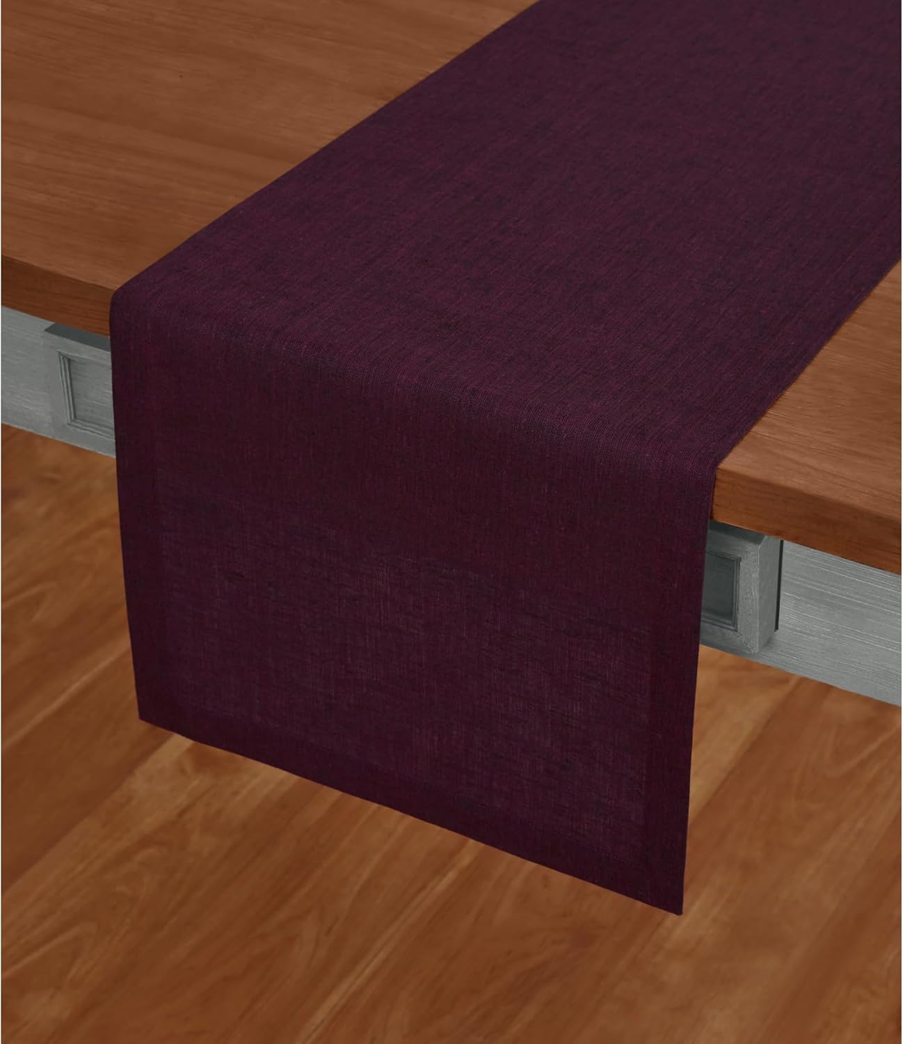 Linen Short Table Runner 60 Inches - Chambray Burgundy Style