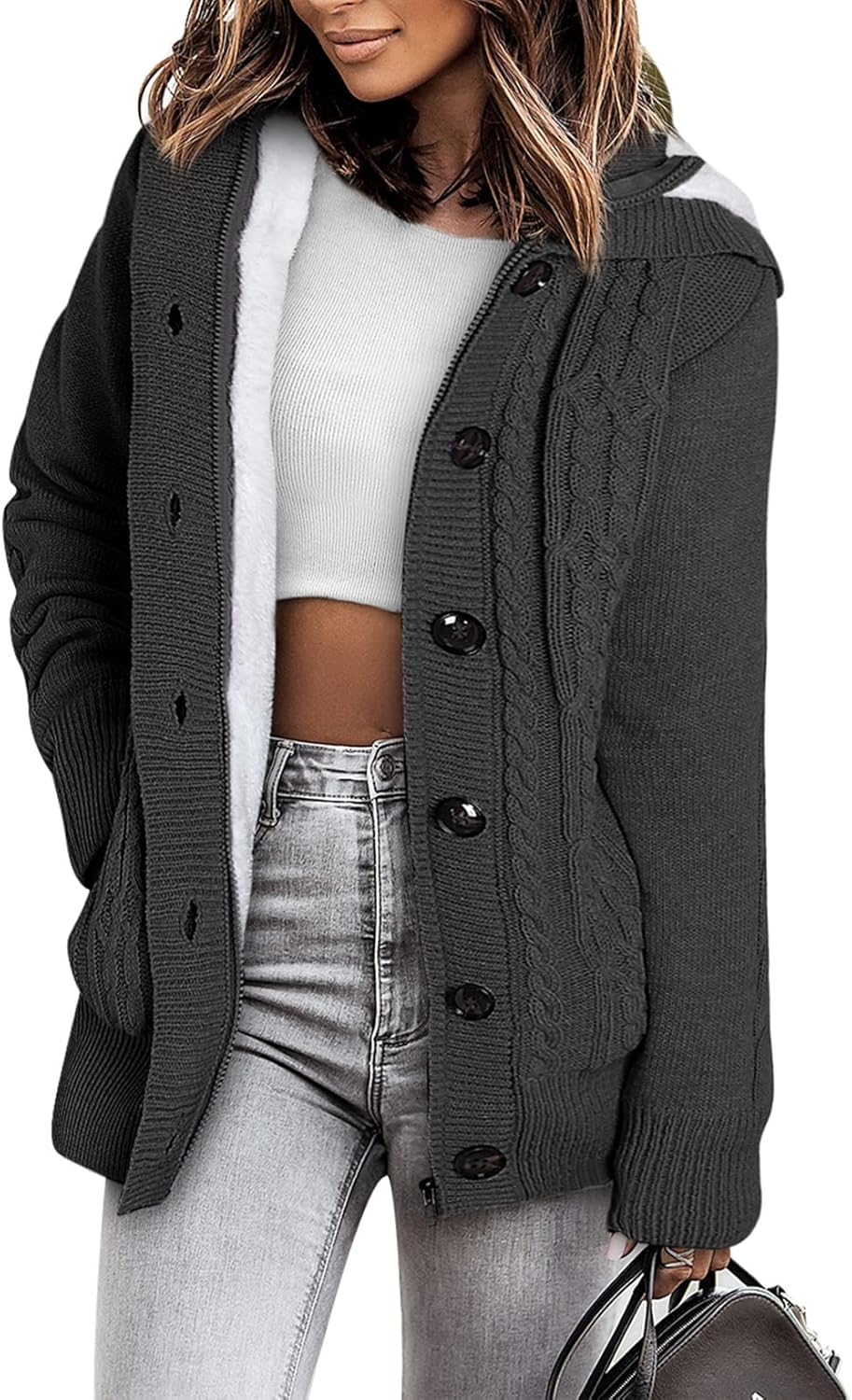 Fleece Lined Hooded Cardigan Sweater for Women - Cozy Style