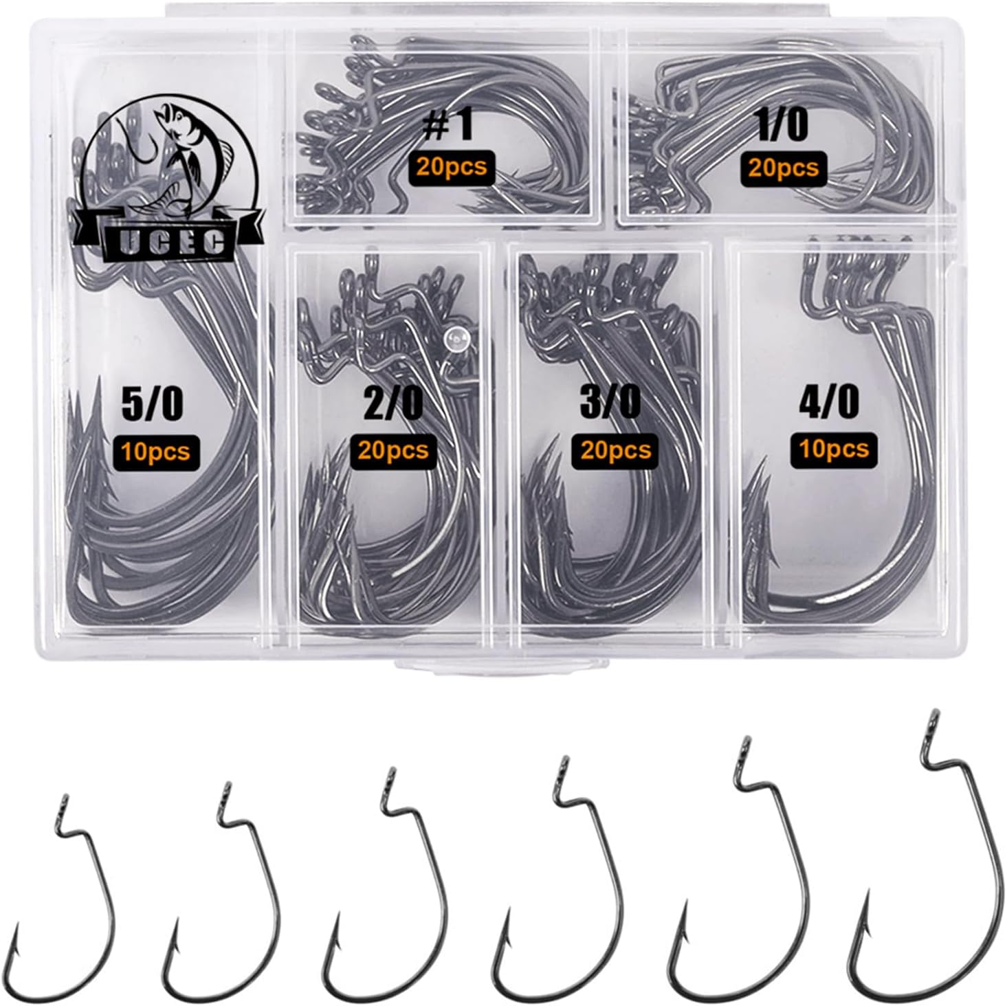 UCEC Bass Hooks: Wide Gap, 2X Strong, 140PCS
