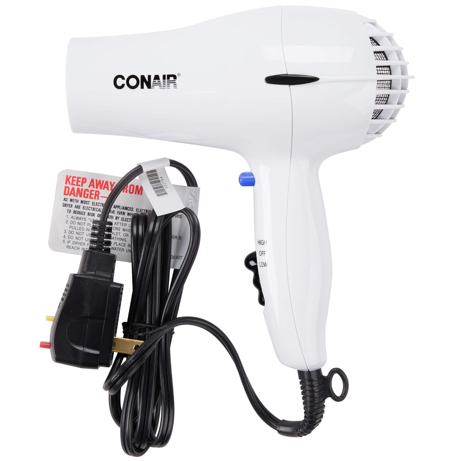 Conair 1600W White Handheld Hairdryer - Fast Drying Power