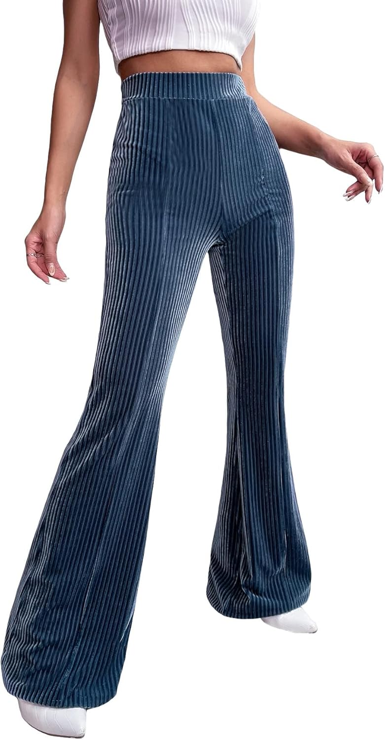 Floerns Women's Velvet Elastic Waist Flare Leg Palazzo Pants