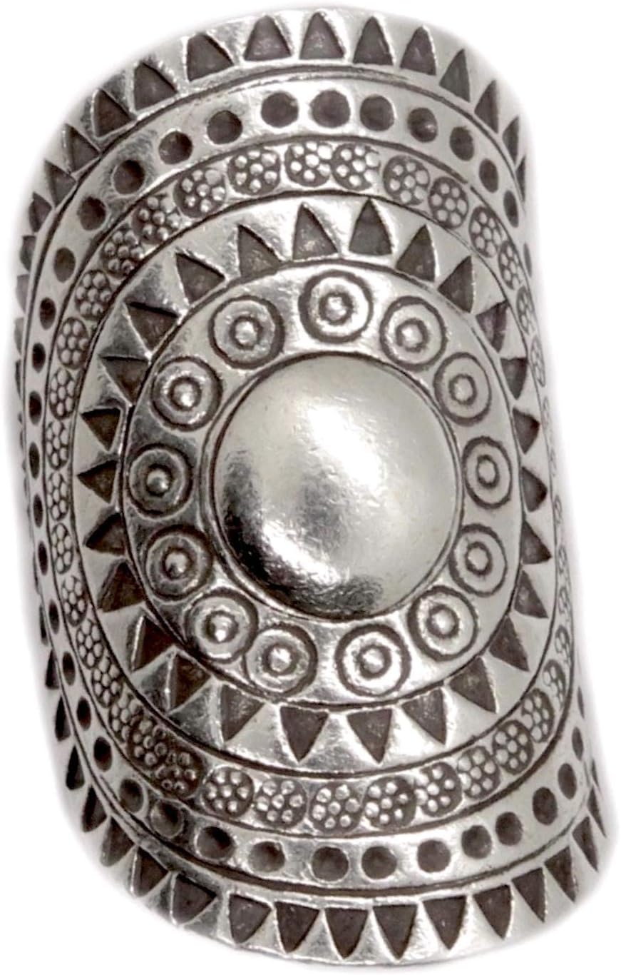 Sterling Silver Solar Mandala Boho Long Statement Ring for Style