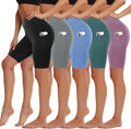 5 Pack Biker Shorts with Pockets for Women - High Waist 5 in/8 in