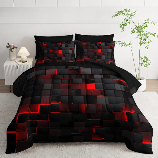 Geometric Red Black King Comforter Set for Stylish Bedrooms