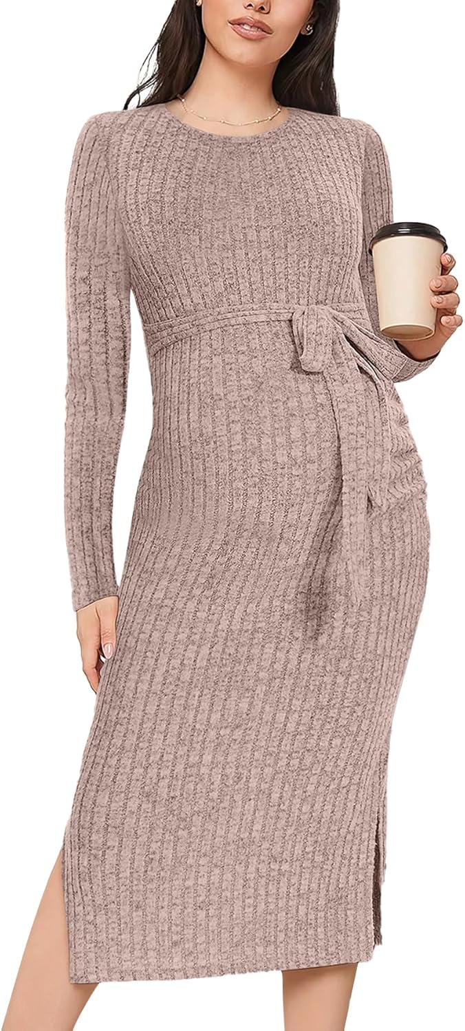 Crewneck Maternity Sweater Dress for Stylish Comfort and Fit