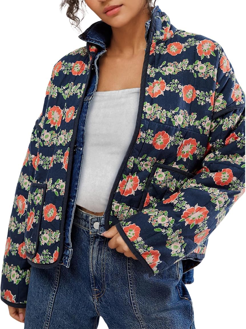 Omoone Women's Cropped Quilted Jacket for Stylish Comfort