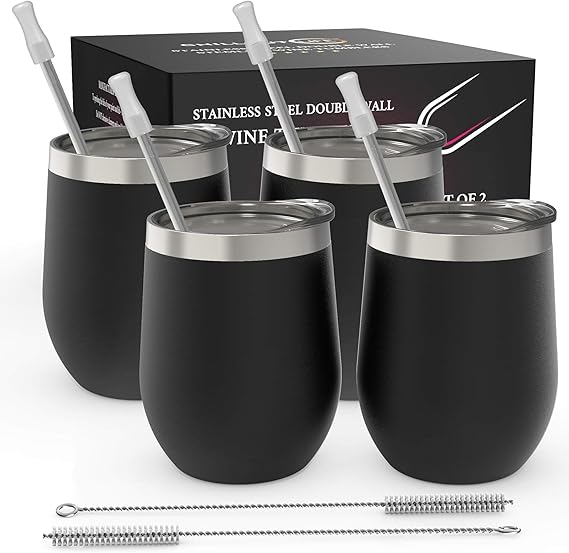 CHILLOUT LIFE Stainless Steel Wine Tumblers 4 Pack for Drinks