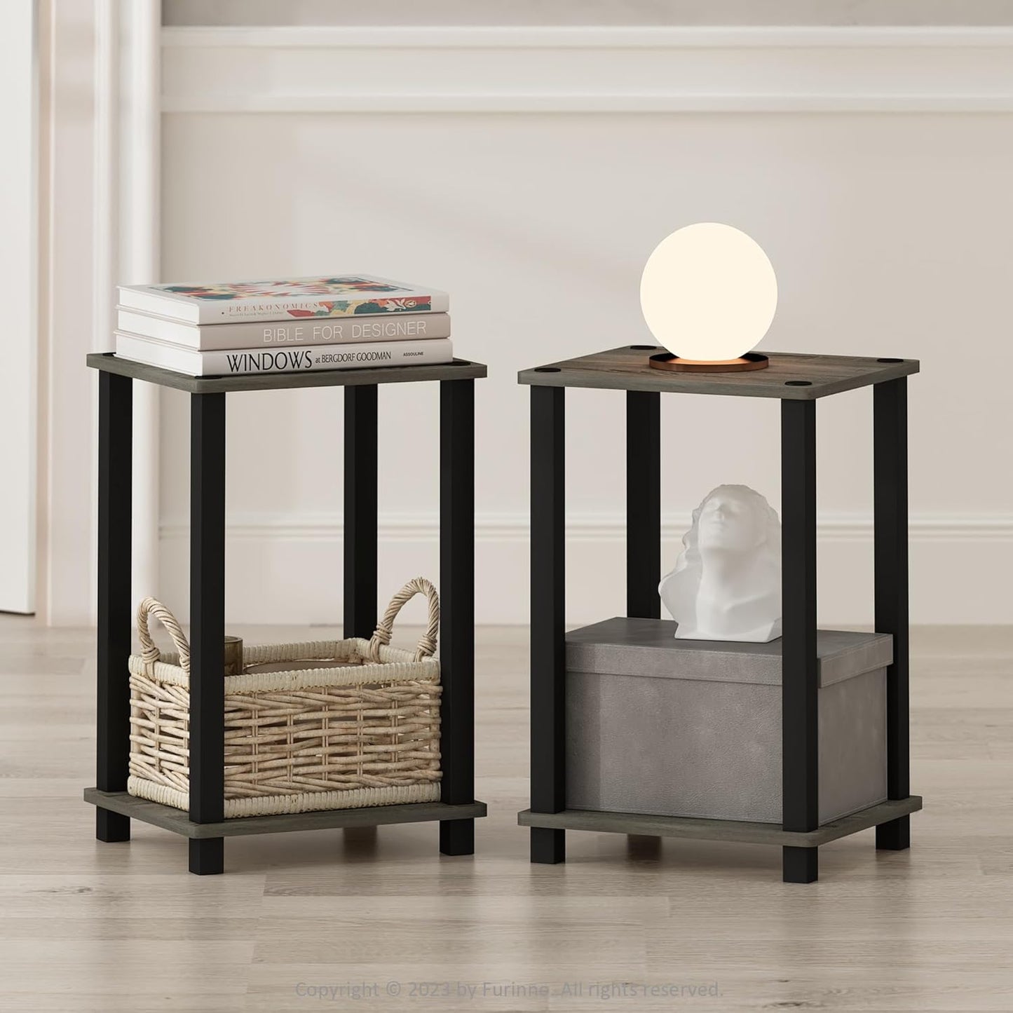 Furinno Simplistic Compact Bedside Table Set of 2 for Small Spaces