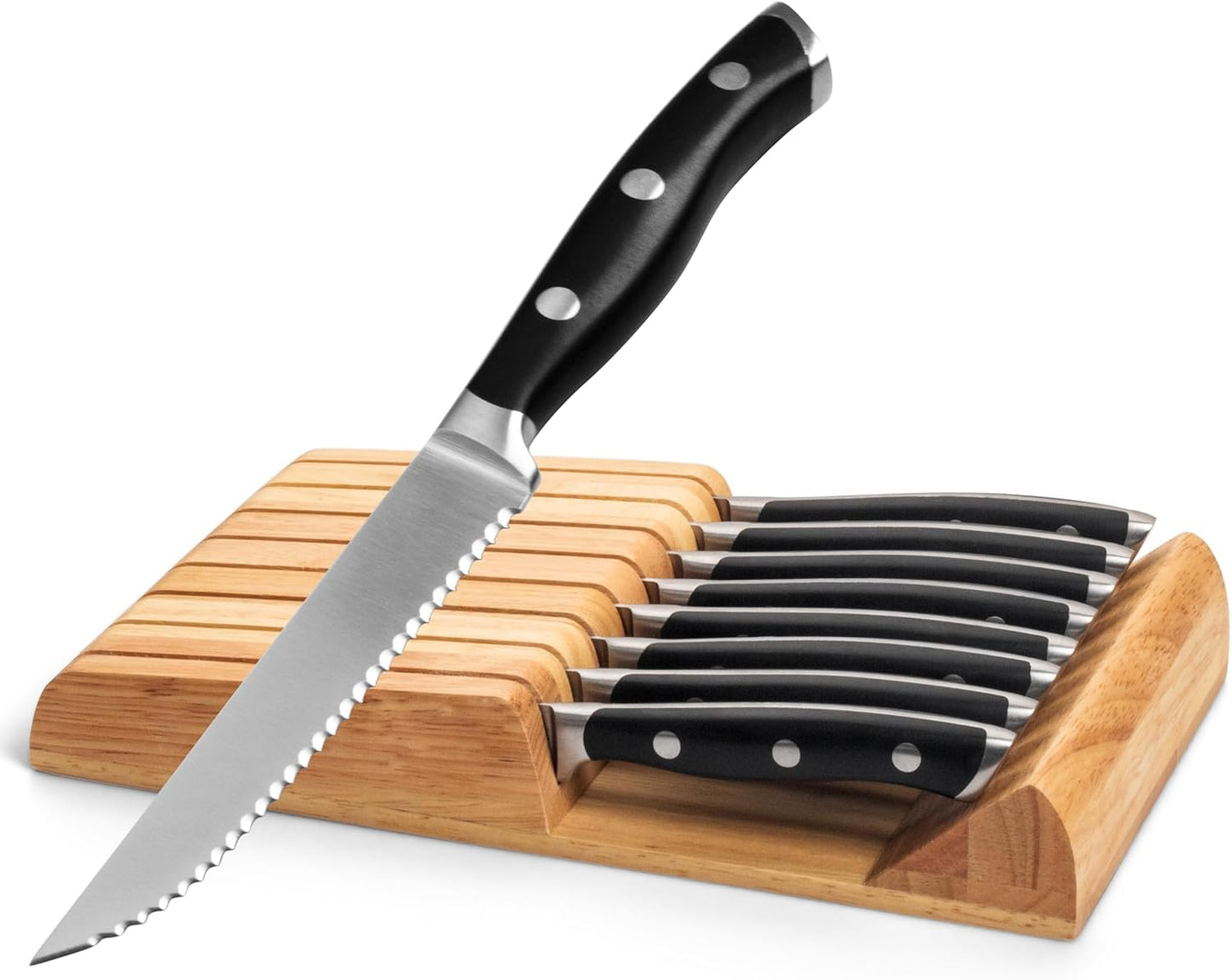 Alata 8-Piece Steak Knives Set with Block for Effortless Slicing