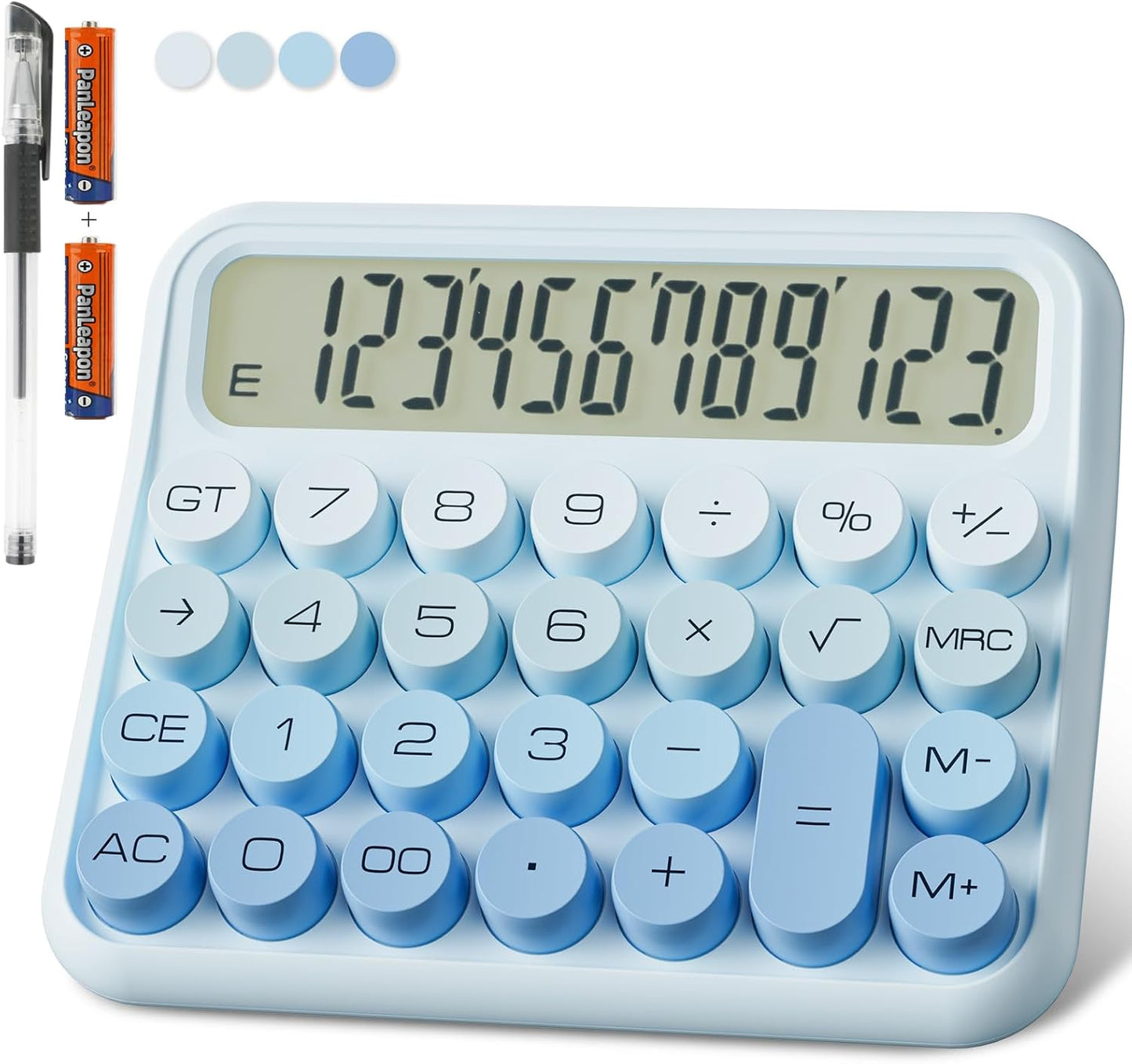 12-Digit LCD Decklit Calculator - Big Buttons, Easy Press - Ice Blue