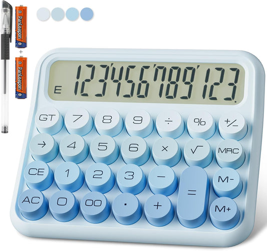 12-Digit LCD Decklit Calculator - Big Buttons, Easy Press - Ice Blue