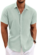 Men's Linen Button Down Shirt for Men - Casual Short Sleeve Beach