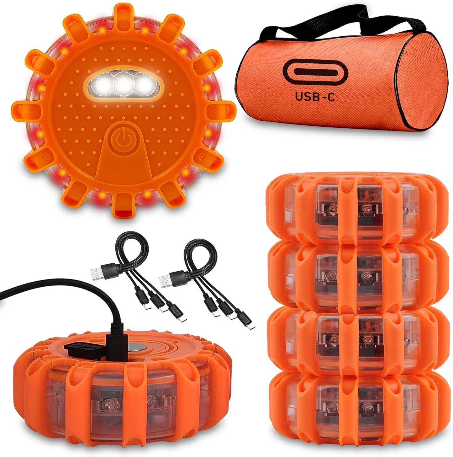 USB-C Rechargeable LED Road Flares for Emergency Safety Use