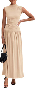 PRETTYGARDEN Womens Skirt Sets 2025 Ruched Tank + Ruffle Maxi