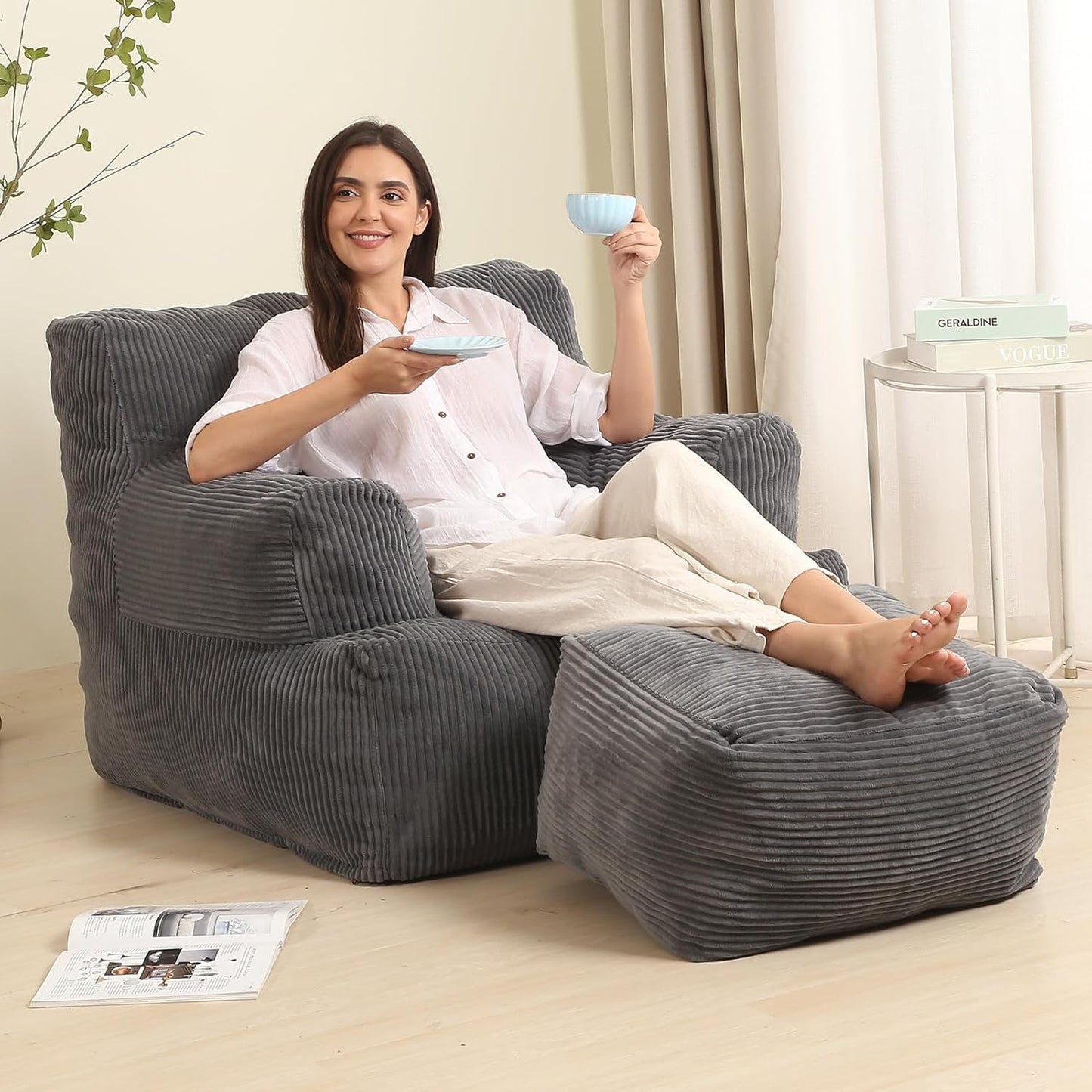 Comfy Giant Bean Bag Chair with Ottoman for Relaxation and Fun