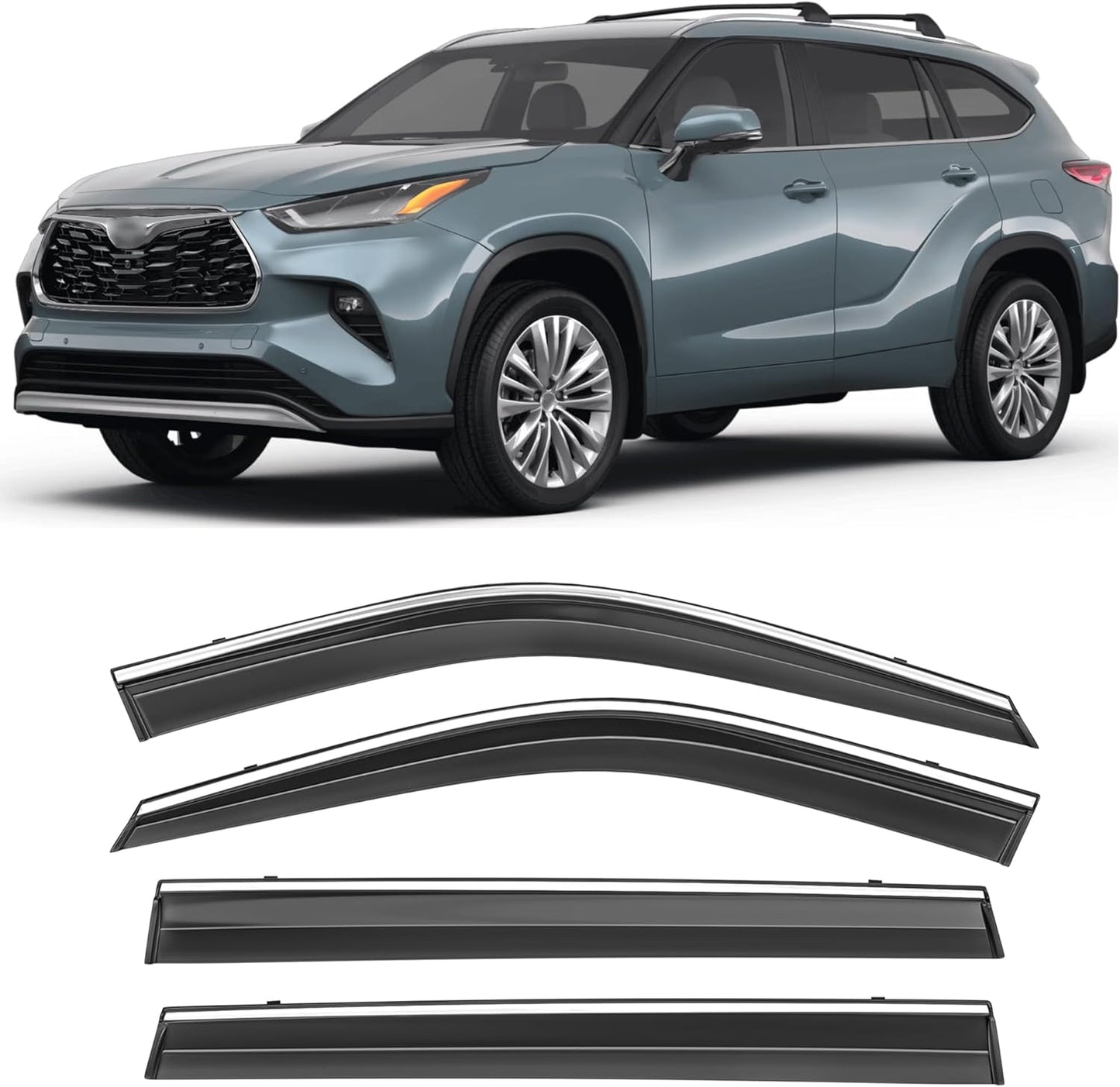 Shatterproof Taped-On Window Deflectors for Toyota Highlander