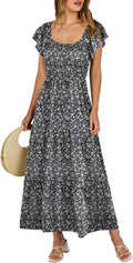 ANRABESS Womens Casual Summer Maxi Dress - Flowy Smocked A-Line