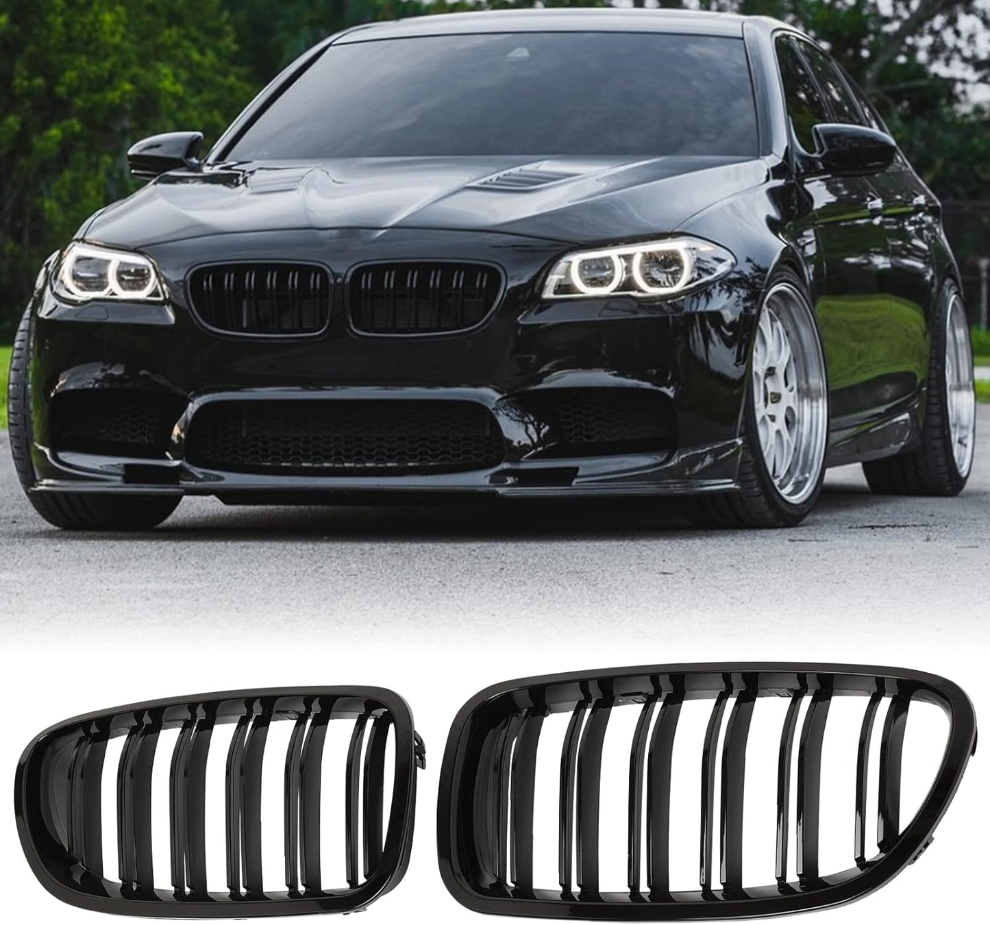 F10 Grille Double Slats Glossy Black for 2010-2017 BMW 5 Series